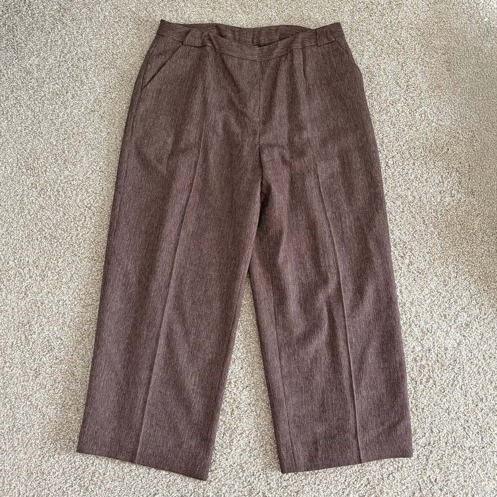 Vintage Brown Tweed Merino Wool Wide Leg Women’s Trousers Rena Rowan Size 16W